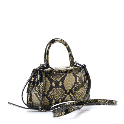 Balenciaga Shiny Calfskin Snakeskin Embossed Hourglass Top Handle Bag XS Gold Black 3 of 8