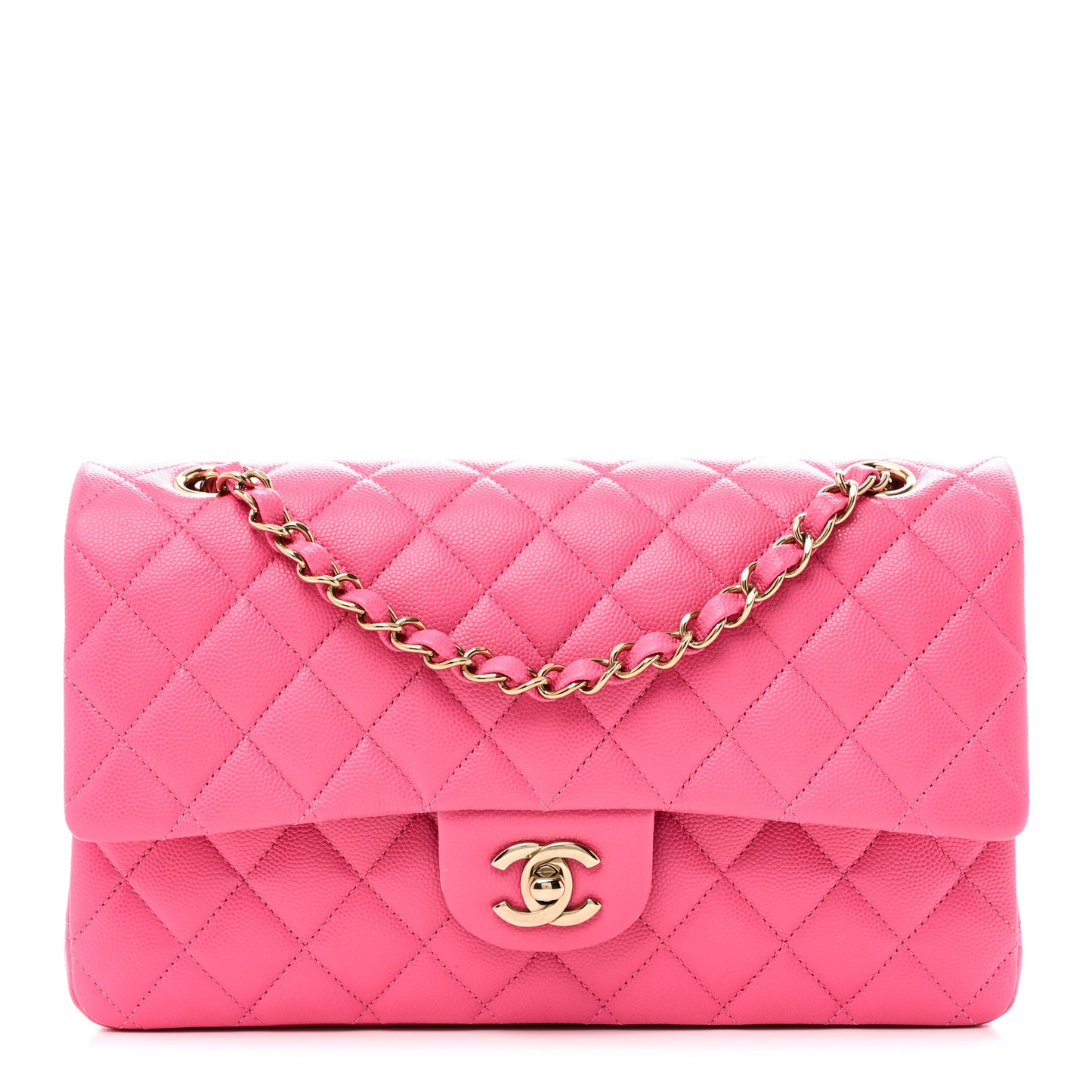 Caviar Quilted Medium Double Flap Pink