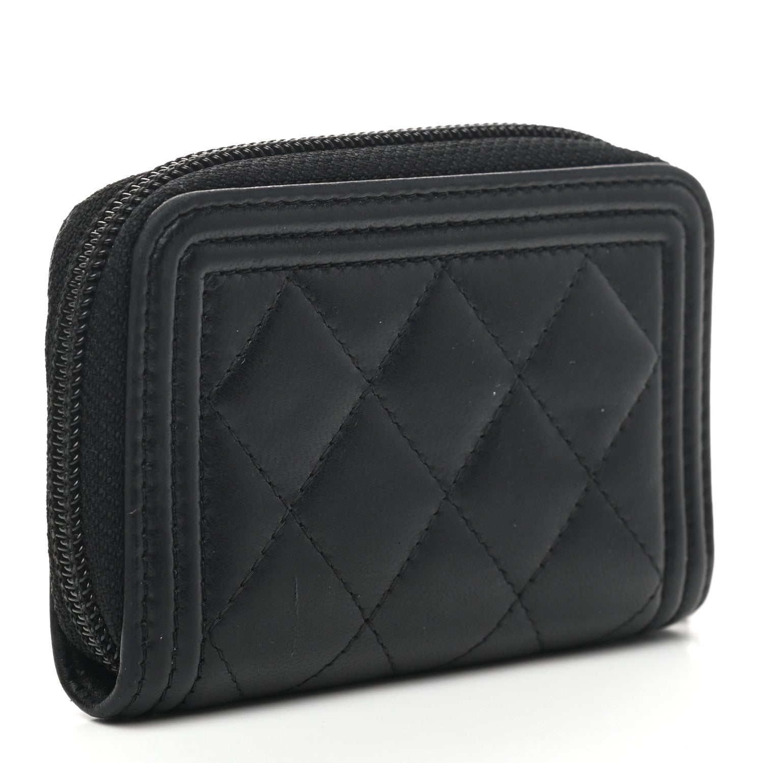 Chanel Lambskin Quilted Zip Around Boy Coin Purse Wallet Black 3 of 7