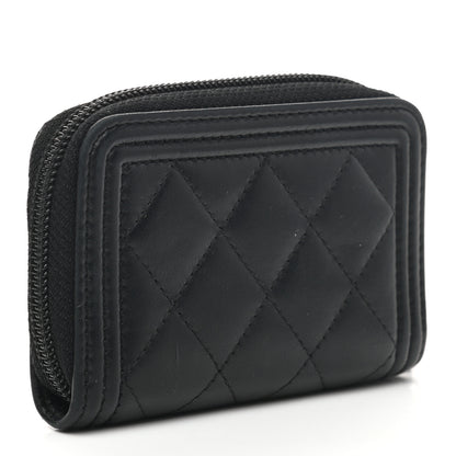 Chanel Lambskin Quilted Zip Around Boy Coin Purse Wallet Black 4 of 15