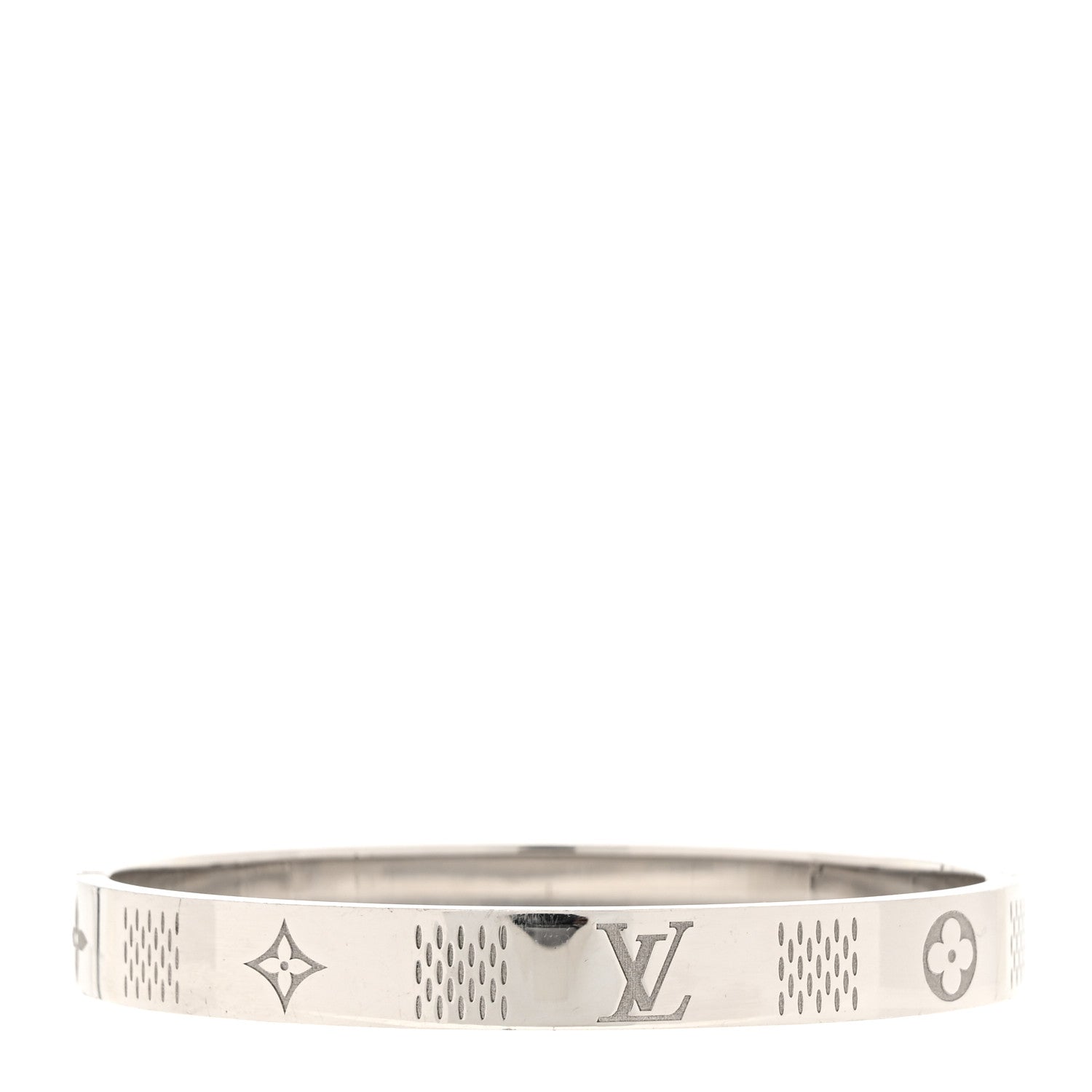 Louis Vuitton Brass Palladium Plated Damier Staples Cuff L Silver