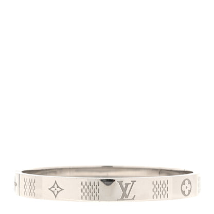 Louis Vuitton Brass Palladium Plated Damier Staples Cuff L Silver 3 of 5