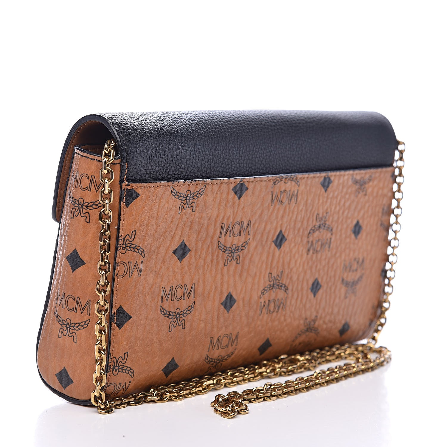 MCM Visetos Calfskin Millie Wallet on Chain Cognac Black 3 of 9
