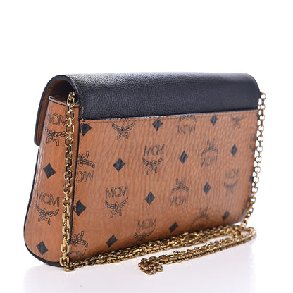 MCM Visetos Calfskin Millie Wallet on Chain Cognac Black 3 of 9