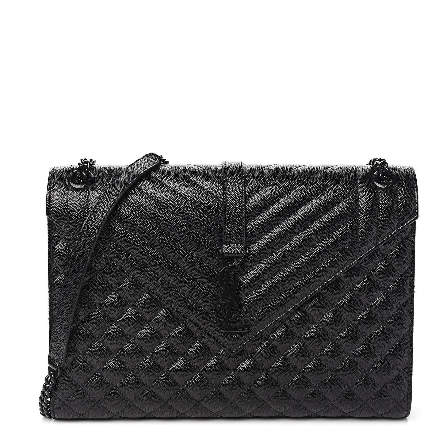 Grain De Poudre Textured Mixed Matelasse Large Triquilt Monogram Monochrome Satchel Black