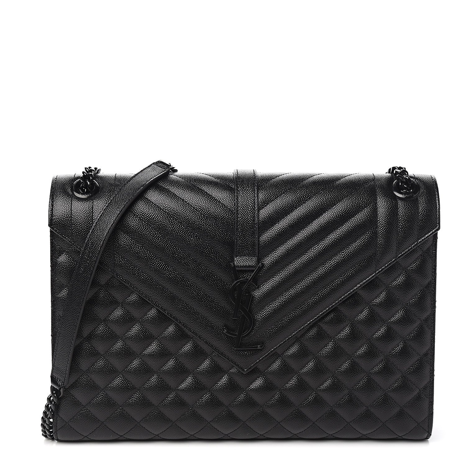 Saint Laurent Grain De Poudre Textured Mixed Matelasse Large Triquilt Monogram Monochrome Satchel Black 1 of 9