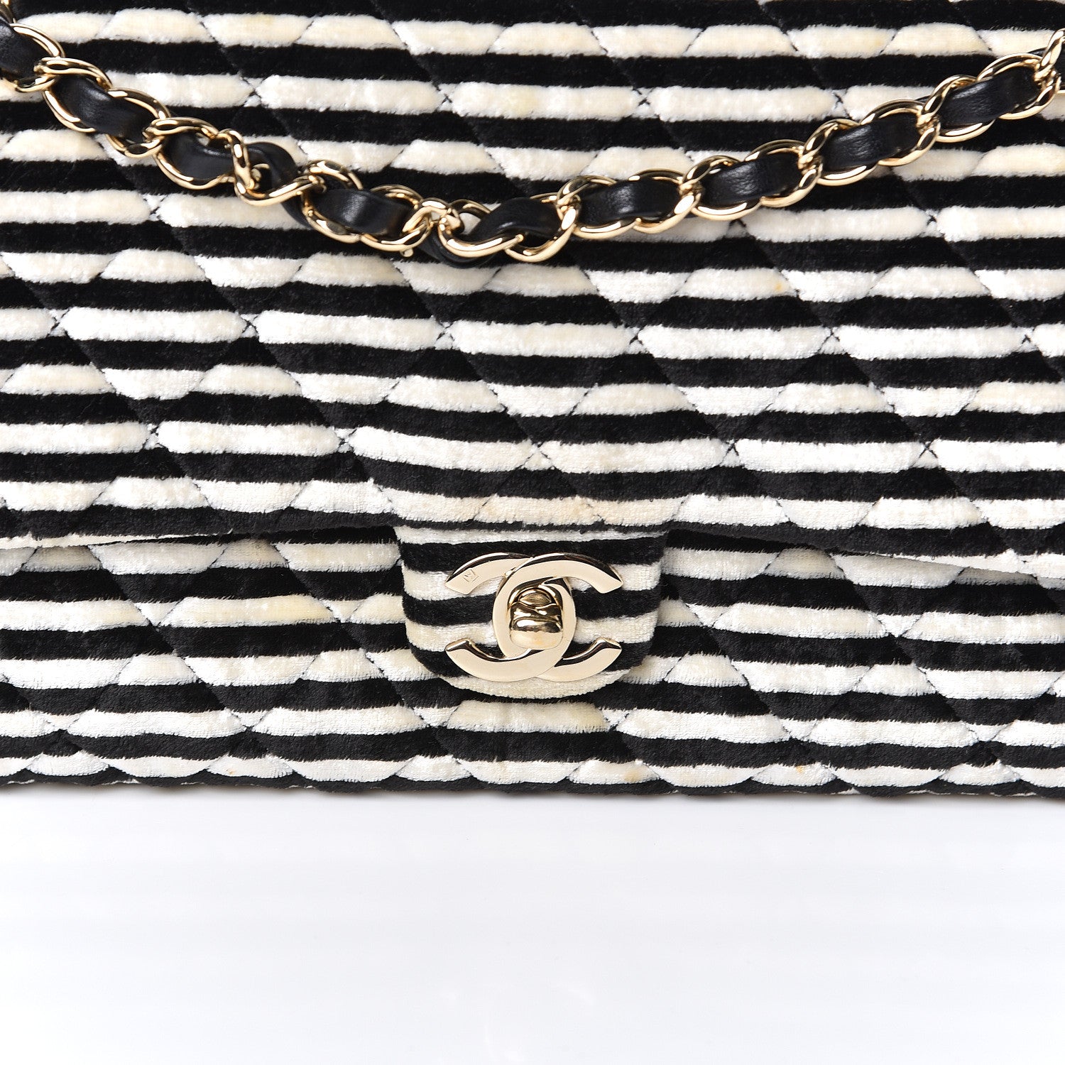 Chanel Velvet Quilted Medium Flap Black White 10 of 12