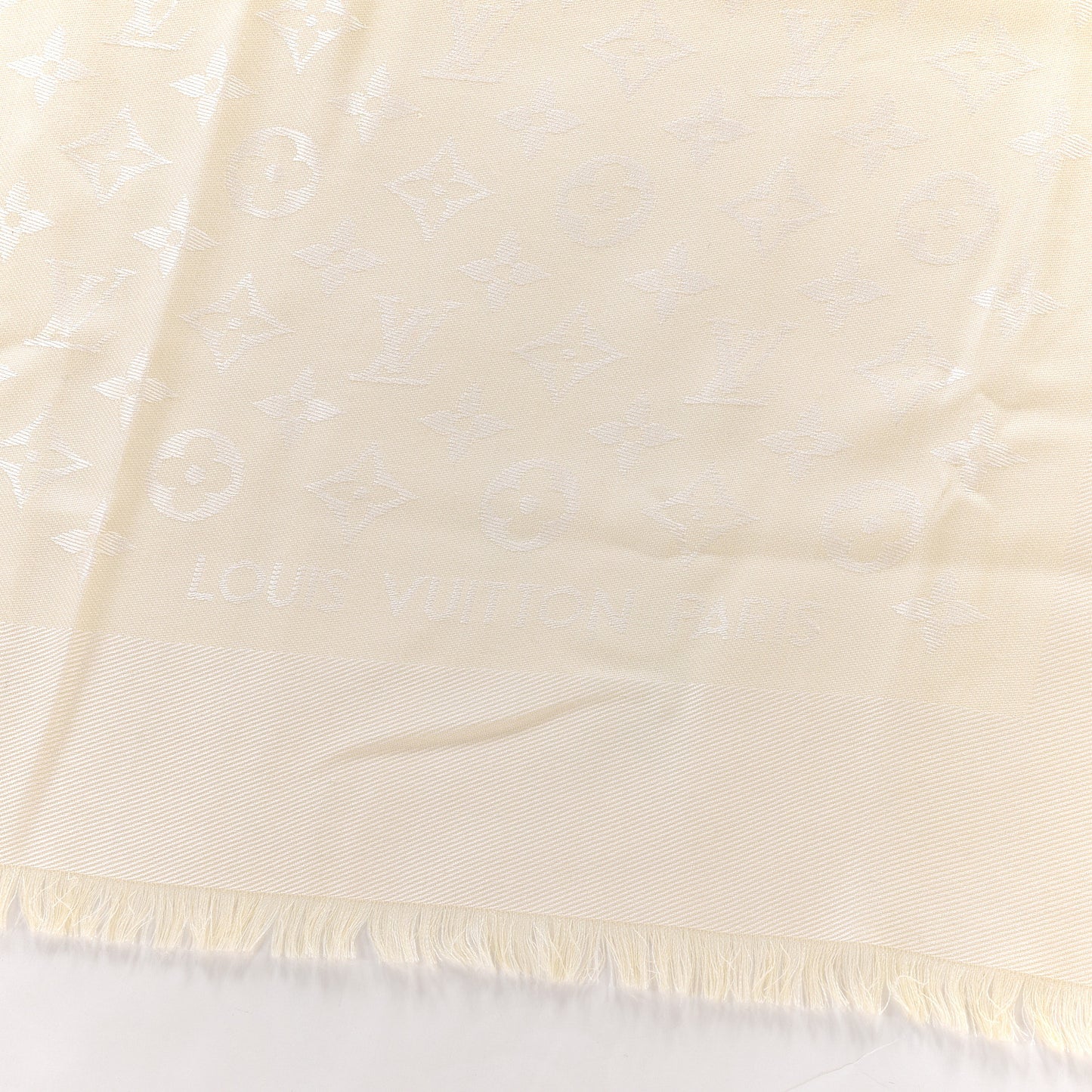Silk Wool Monogram Shine Shawl Beige
