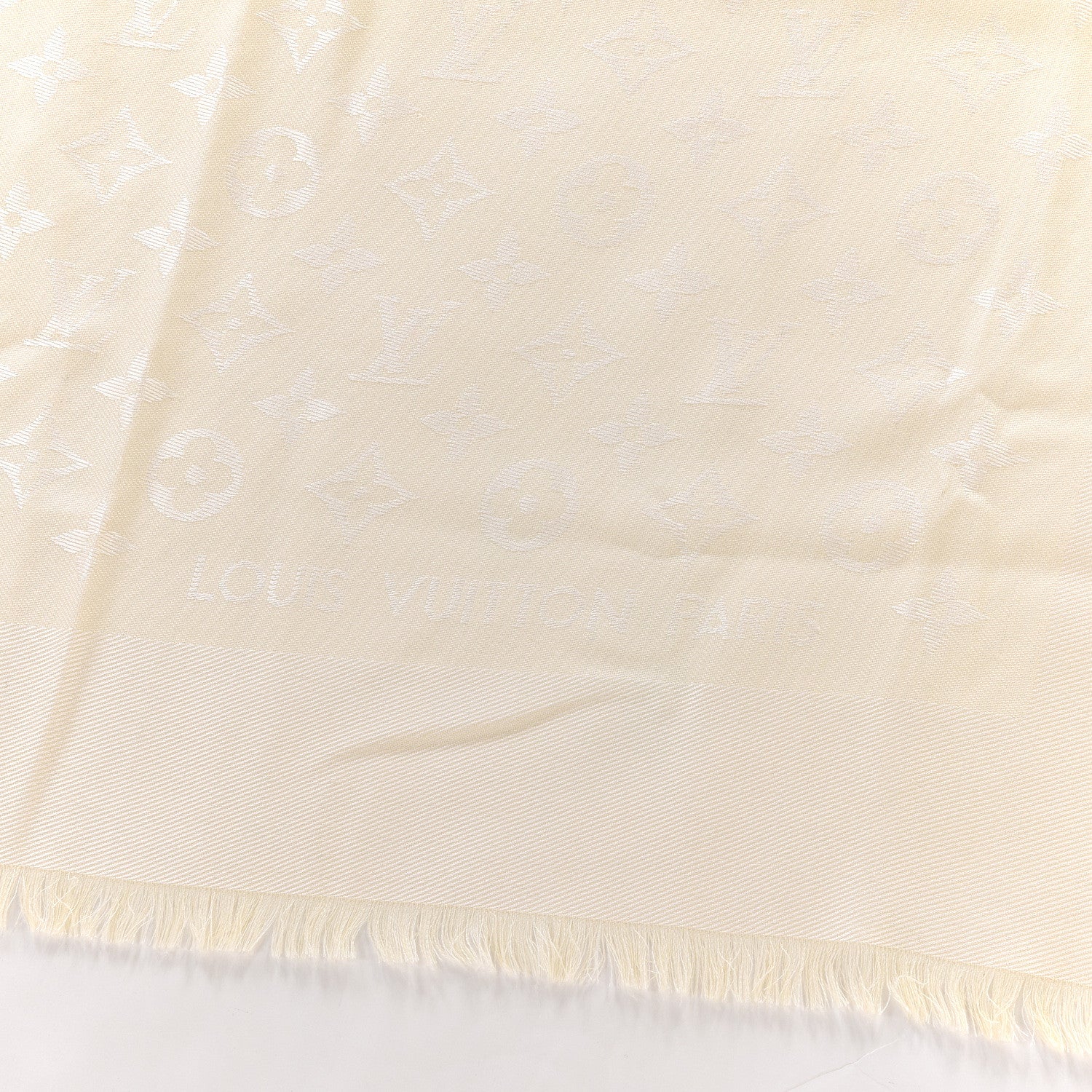 Louis Vuitton Silk Wool Monogram Shine Shawl Beige 2 of 3
