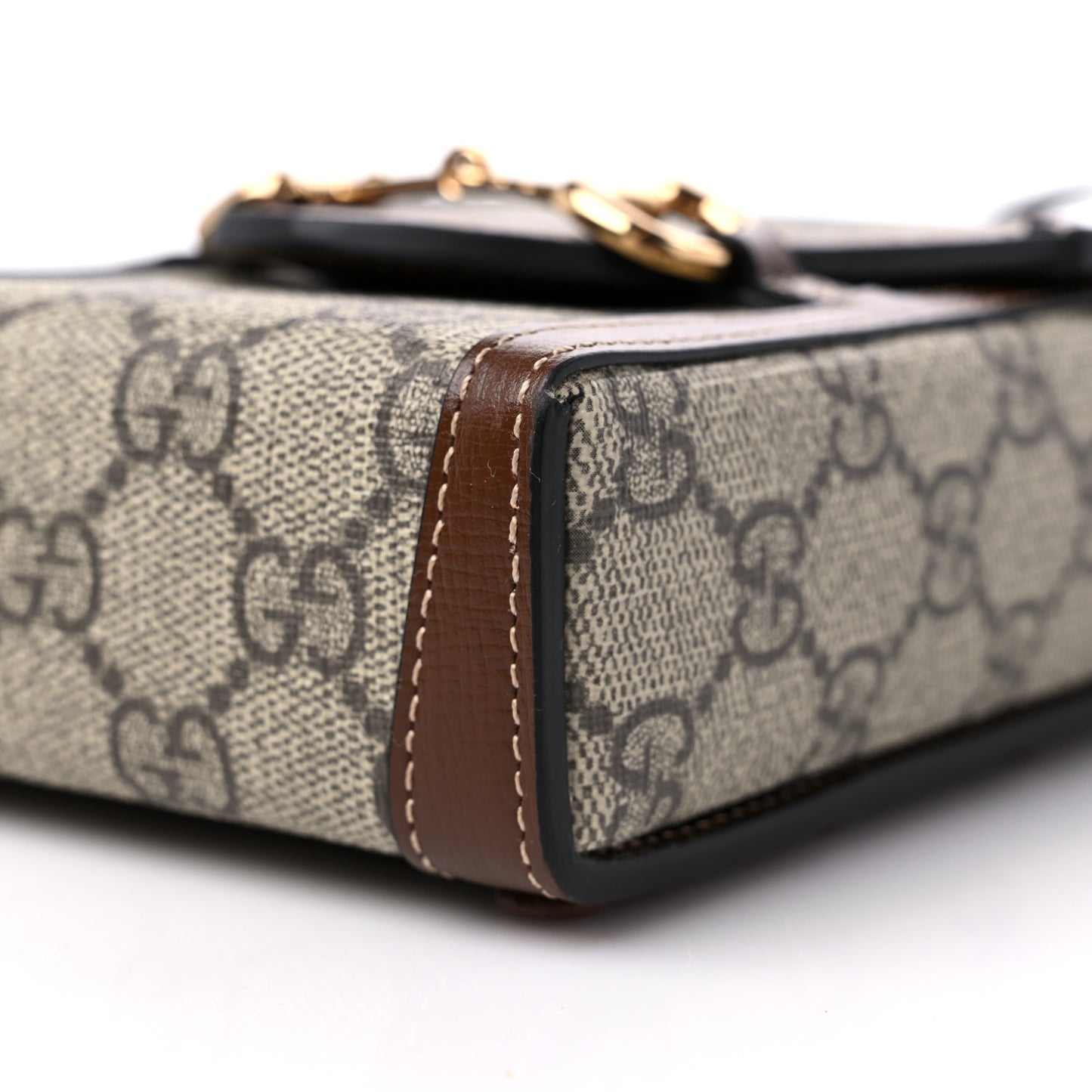 GG Supreme Monogram Mini Horsebit 1955 Crossbody Bag Beige Brown Sugar