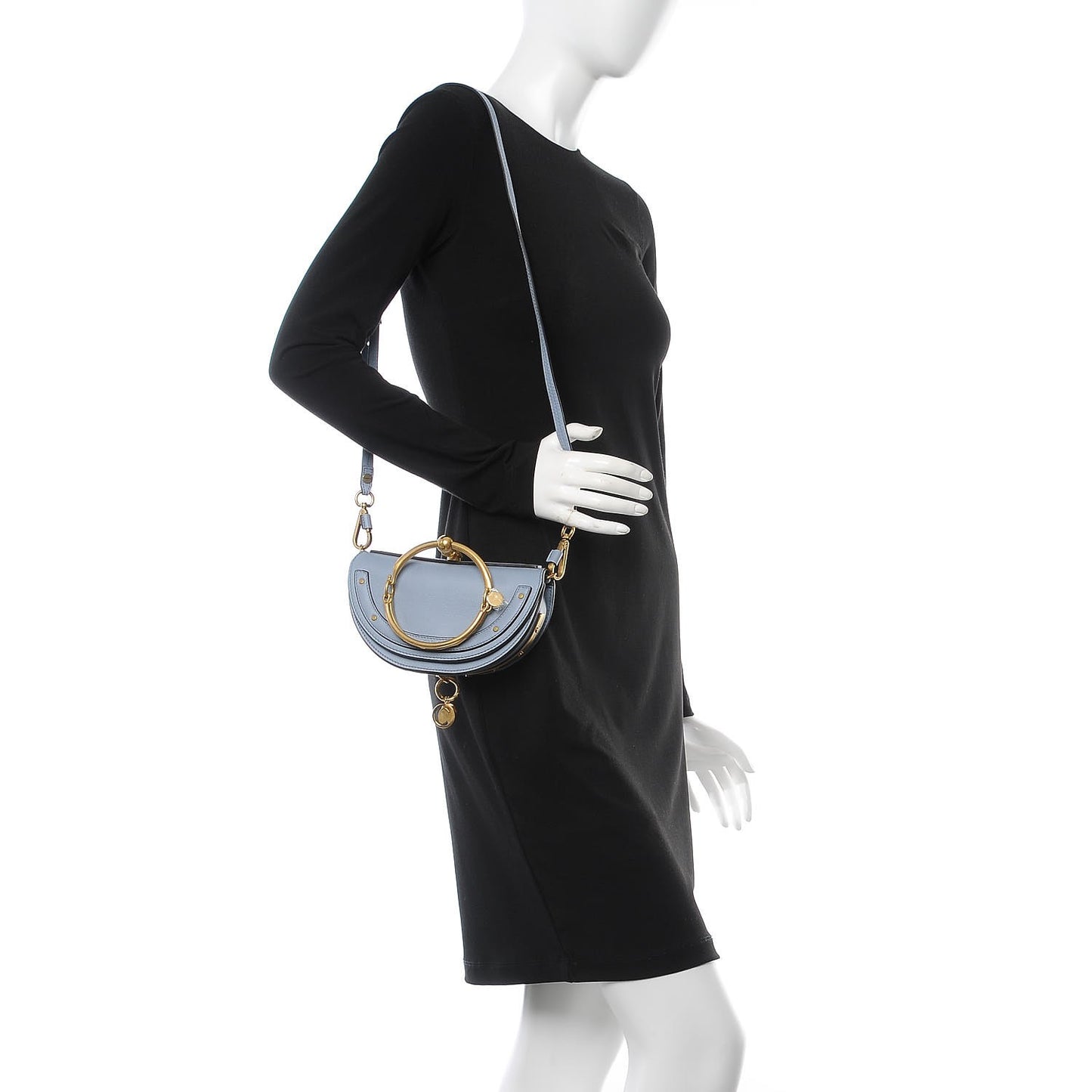 Calfskin Small Nile Bracelet Minaudiere Bag Washed Blue