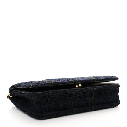 Chanel Tweed Shearling Quilted Chanel Wallet On Chain WOC Navy Black 4 of 16