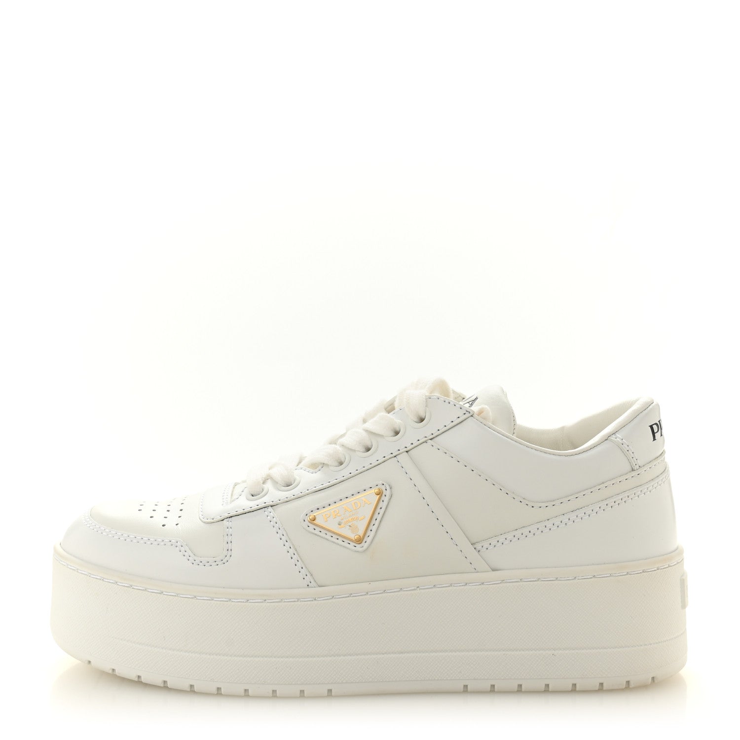 Prada Vitello Rois Triangle Womens Downtown Platform Low Top Sneakers 37 White 1 of 11