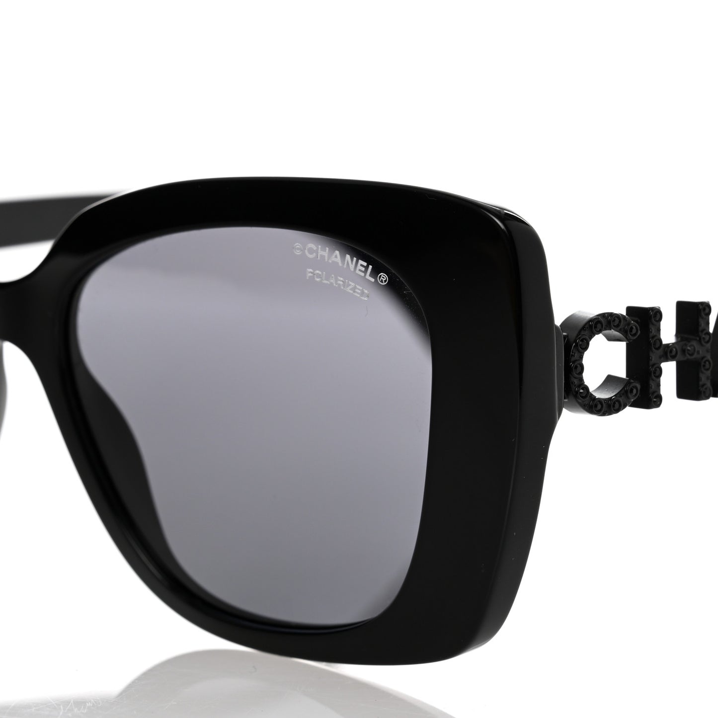 Acetate Strass Polarized Square Sunglasses 5422-B Black
