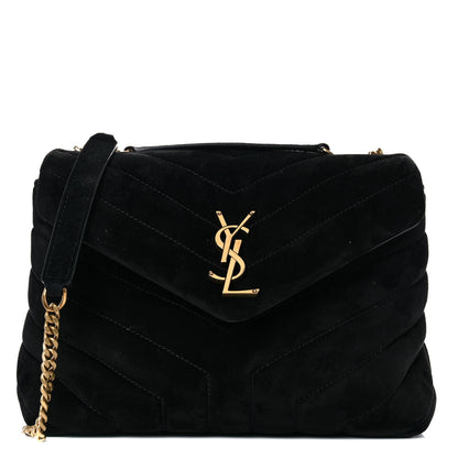 Saint Laurent Suede Calfskin Y Quilted Monogram Small Loulou Chain Satchel Black 1 of 14