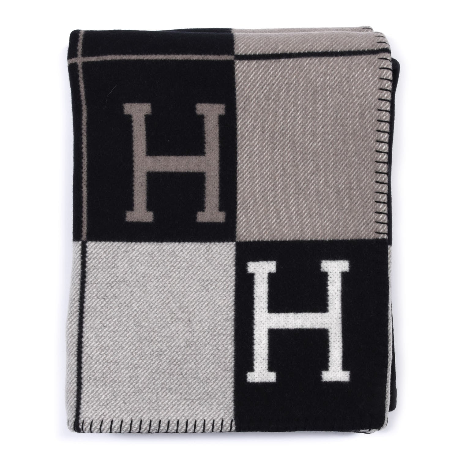 Hermes Wool Cashmere Avalon III Blanket Ecru Black 1 of 3