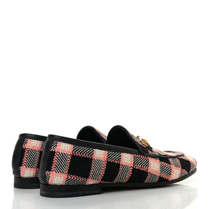 Gucci Tweed Check Horsebit Womens Jordaan Loafers 35.5 Black Pink Multicolor 4 of 8