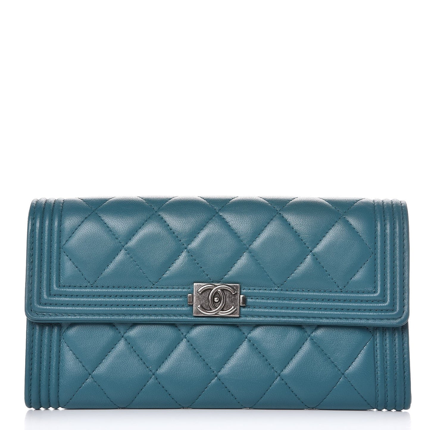 Lambskin Quilted Boy Flap Wallet Turquoise