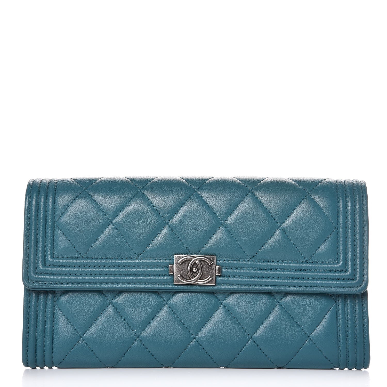Chanel Lambskin Quilted Boy Flap Wallet Turquoise 1 of 8