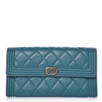 Chanel Lambskin Quilted Boy Flap Wallet Turquoise 1 of 8