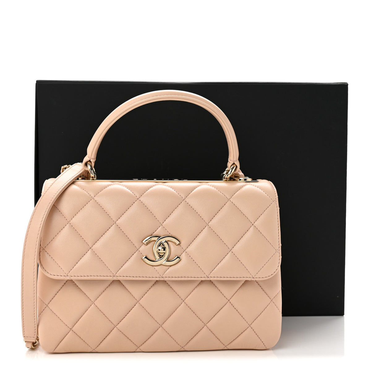 Lambskin Quilted Small Trendy CC Dual Handle Flap Bag Beige
