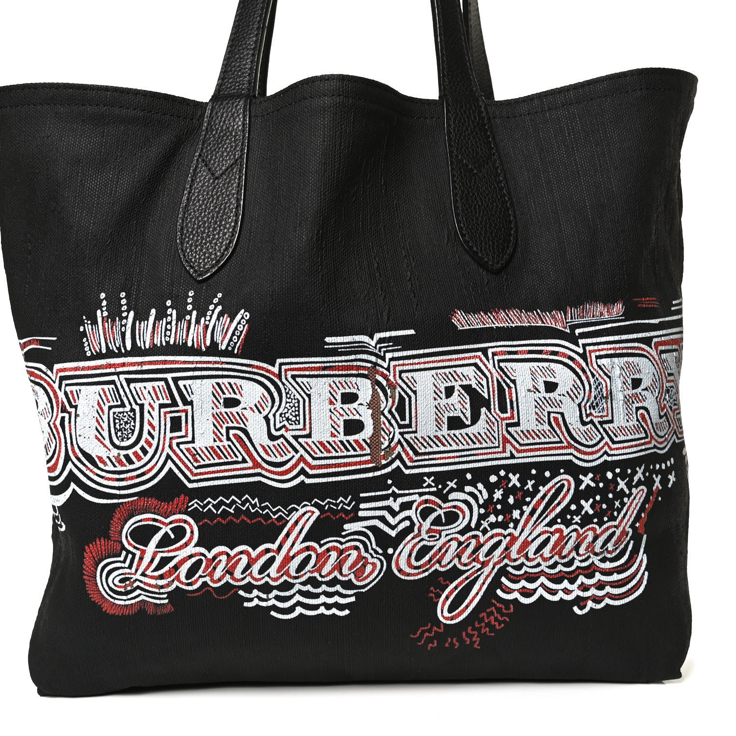 Burberry Coated Canvas Mega Check Medium Reversible Doodle Tote Black Brown 6 of 15