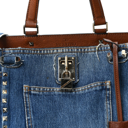 Valentino Garavani Calfskin Denim Rockstud Medium Joylock Satchel Blue 8 of 10