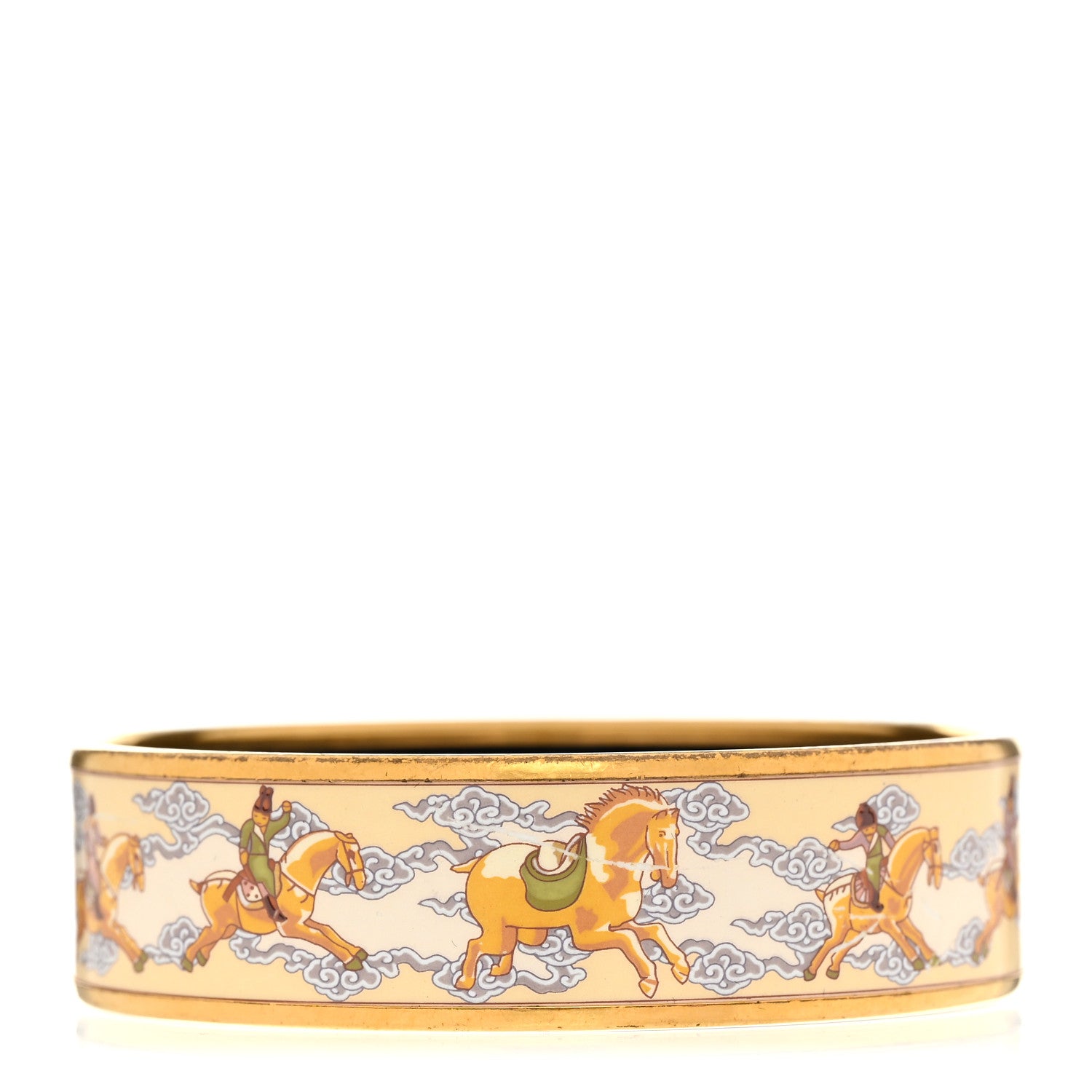 Hermes Enamel Printed Wide Galop Volant Bracelet 70 Creme 1 of 6