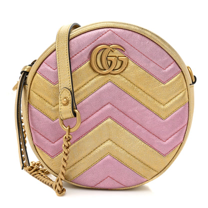 Gucci Metallic Nappa Matelasse Heart Mini GG Marmont Round Shoulder Bag Oro Vecchio Rosa 1 of 13