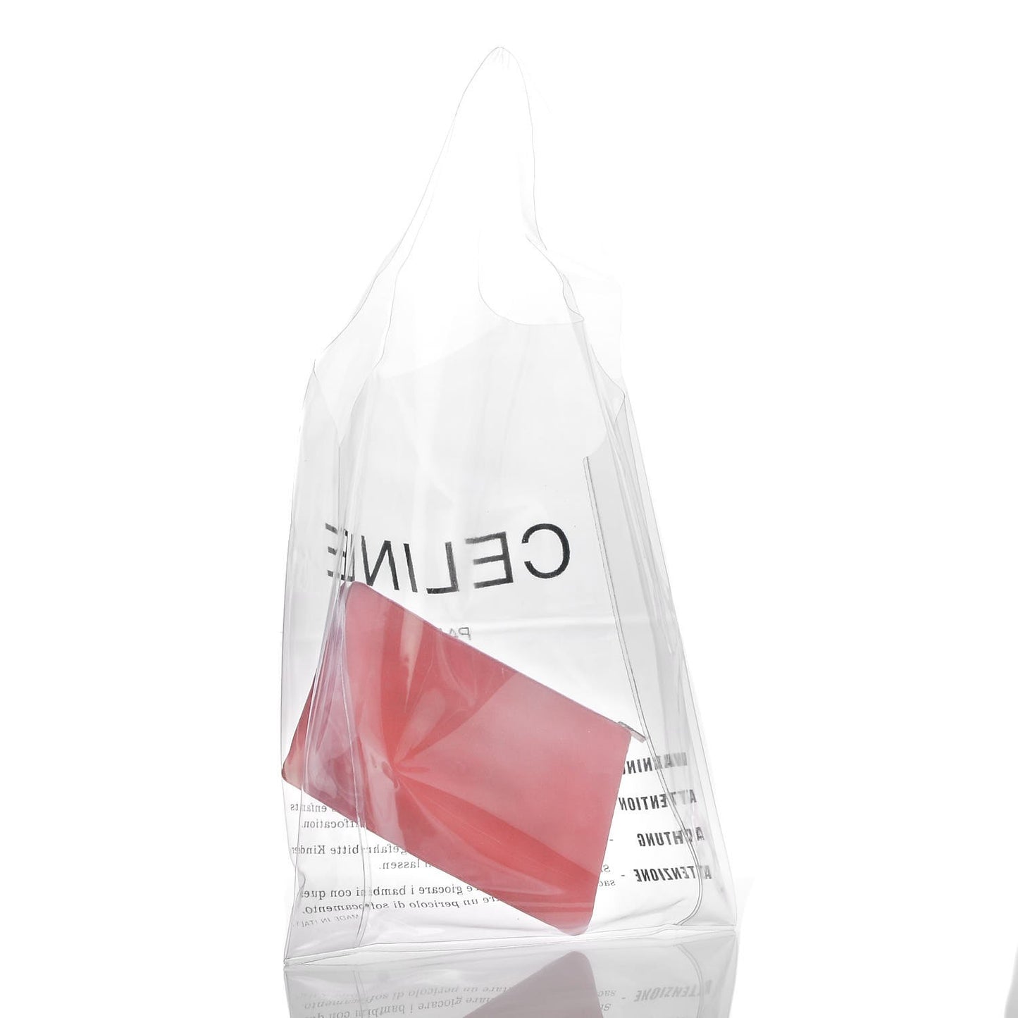Plastic Bag with Cloudy Lambskin Solo Zip Pouch Clutch Pink