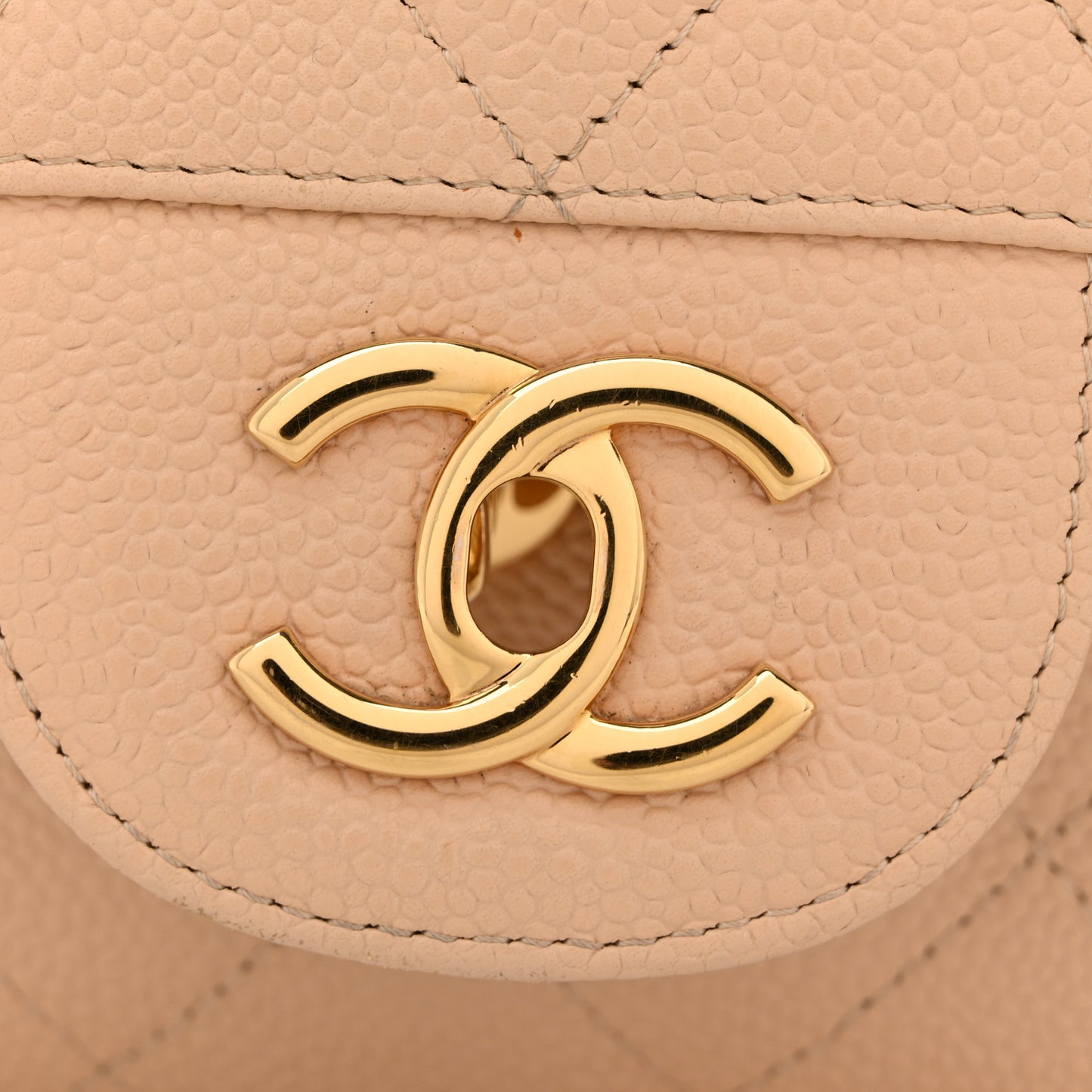 Caviar Quilted Jumbo Double Flap Beige Clair