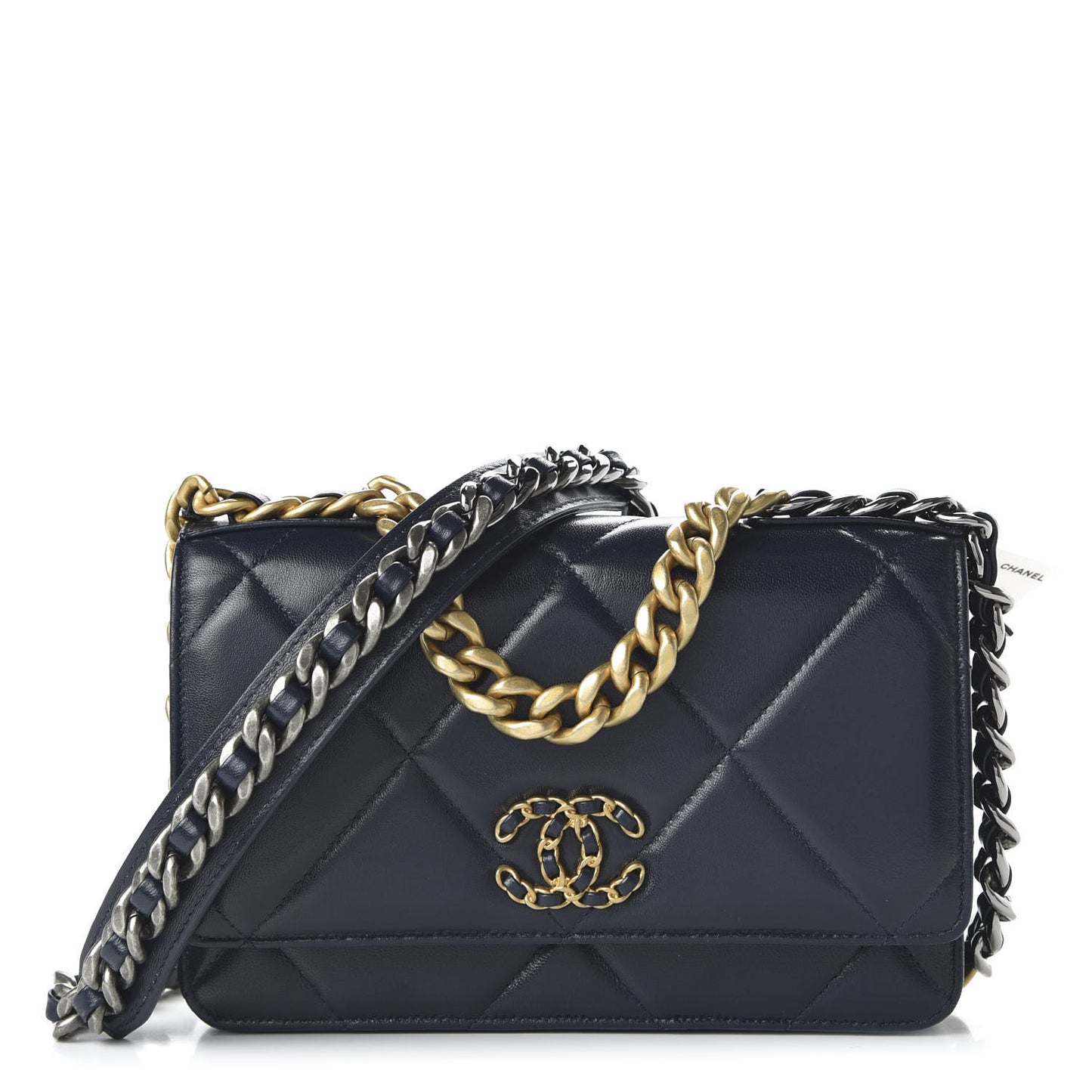 Lambskin Quilted 19 Wallet On Chain WOC Navy Blue