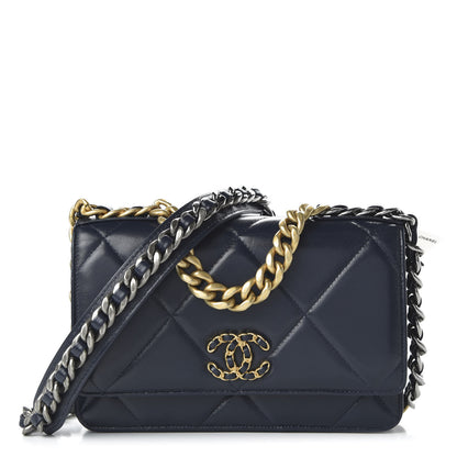 Chanel Lambskin Quilted 19 Wallet On Chain WOC Navy Blue 1 of 11