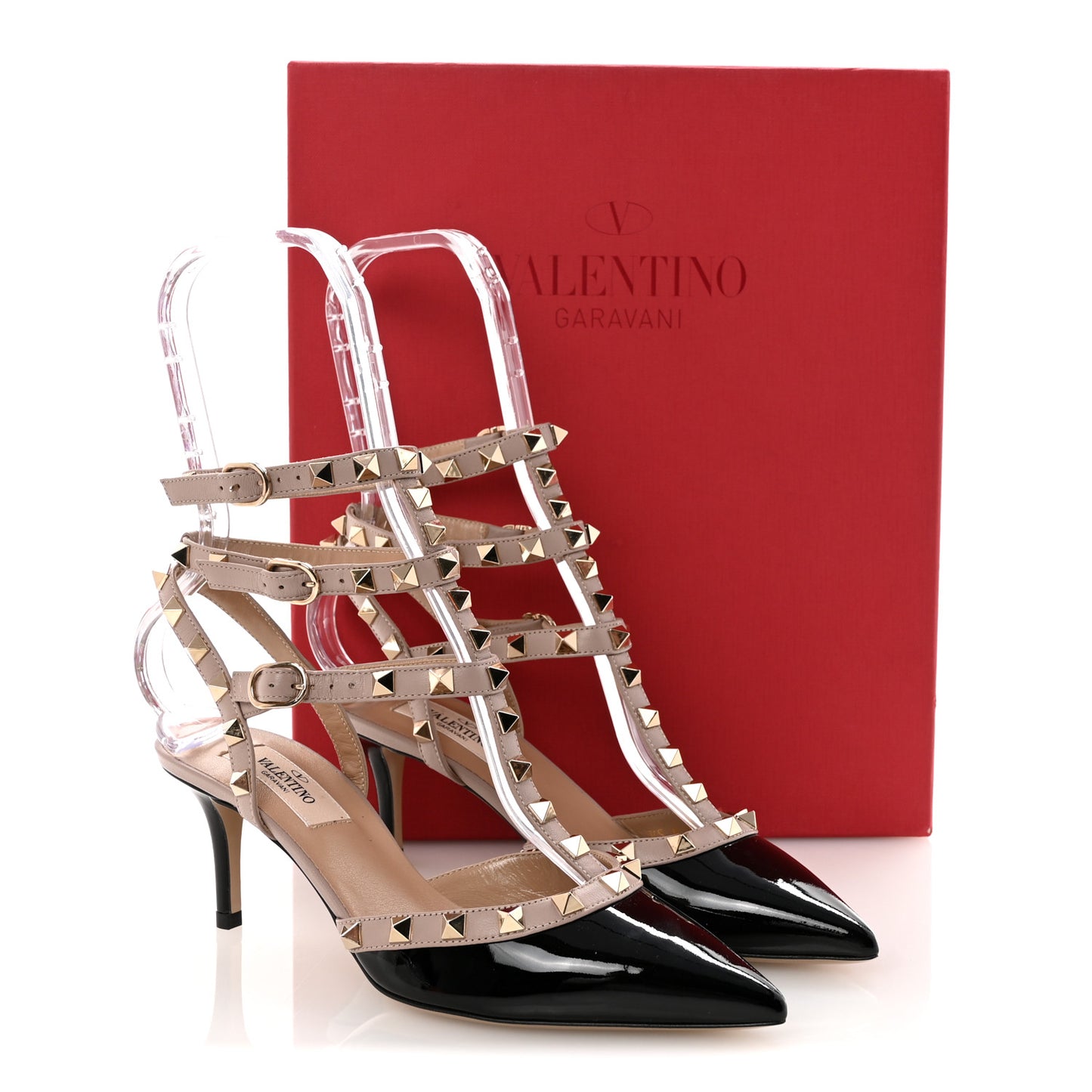 Patent Nappa Rockstud Ankle Strap 65mm Pumps 36.5 Black Poudre