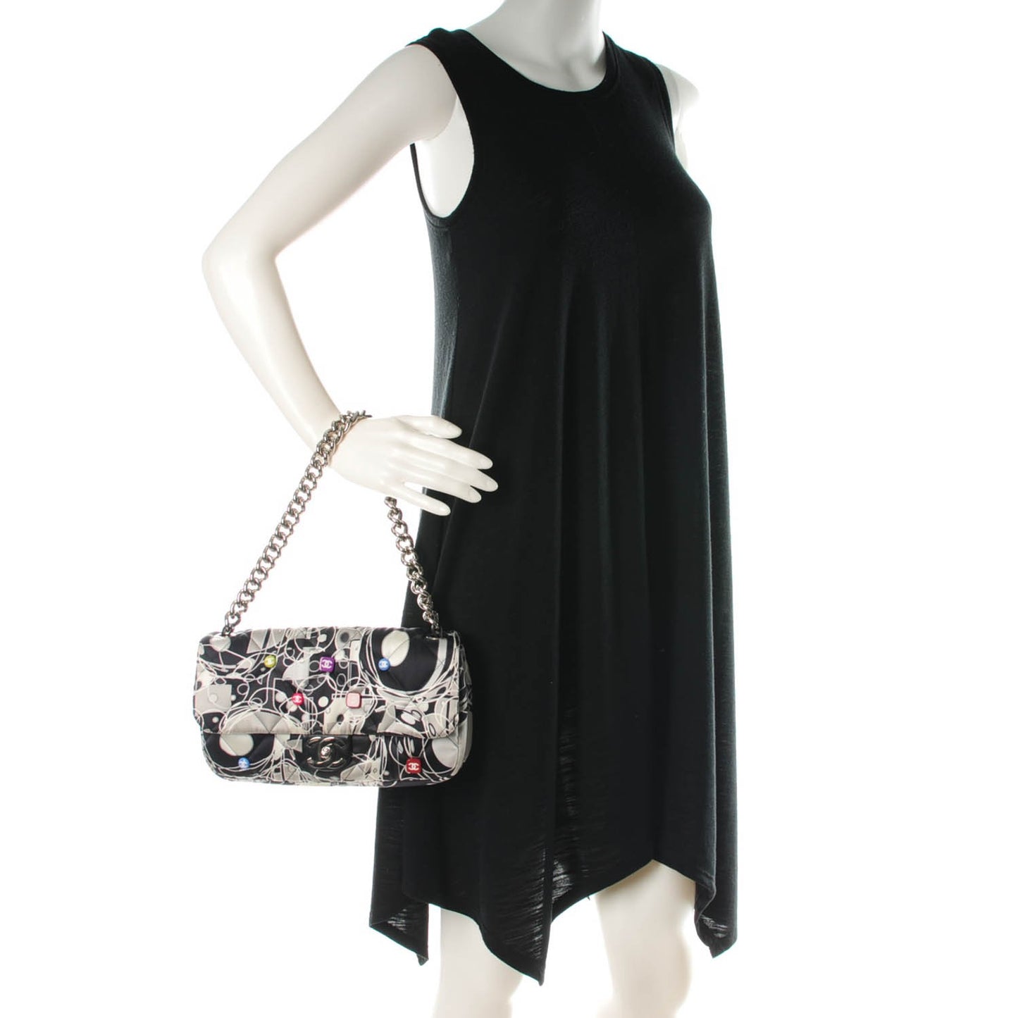 Satin Quilted Medium Kaleidoscope Flap Black White