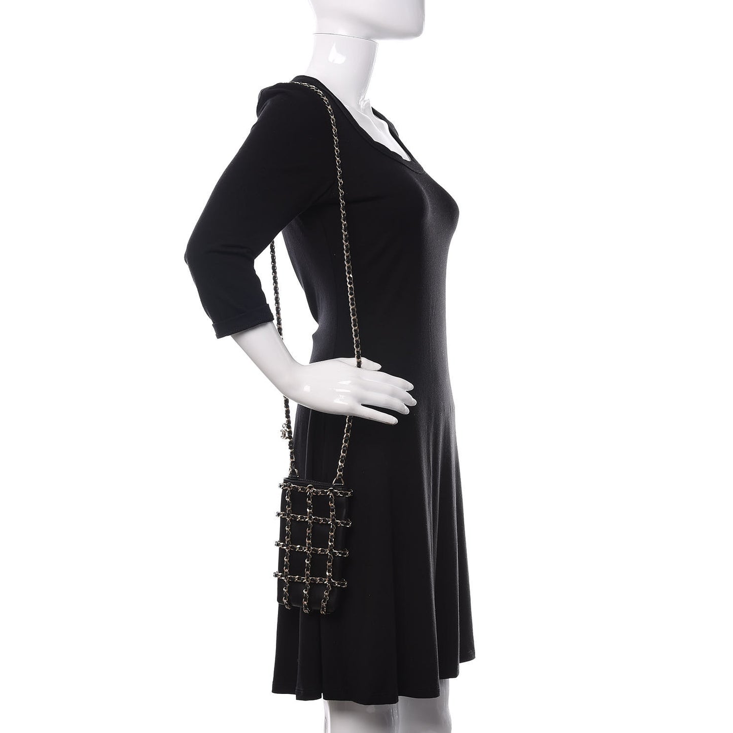 Lambskin Tech Me Out Clutch With Chain Black