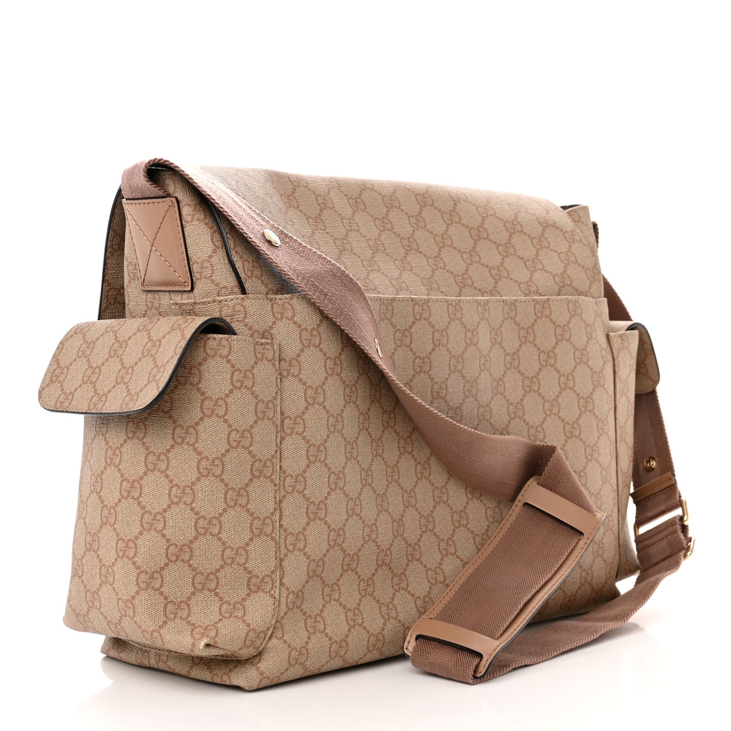 GG Supreme Monogram Messenger Diaper Bag Beige