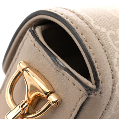 Gucci GG Supreme Monogram Textured Dollar Calfskin Web Mini Horsebit 1955 Shoulder Bag Beige Mystic White Oatmeal 14 of 14
