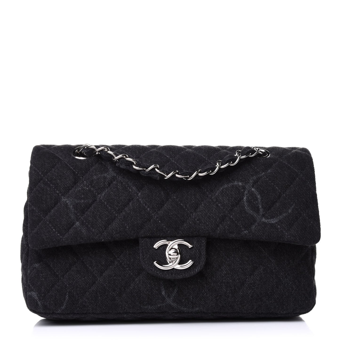 Denim Quilted CC Print Medium Single Flap Black