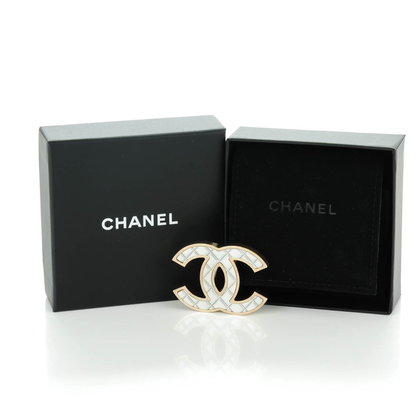 Metal Quilted CC Brooch Silver Gold