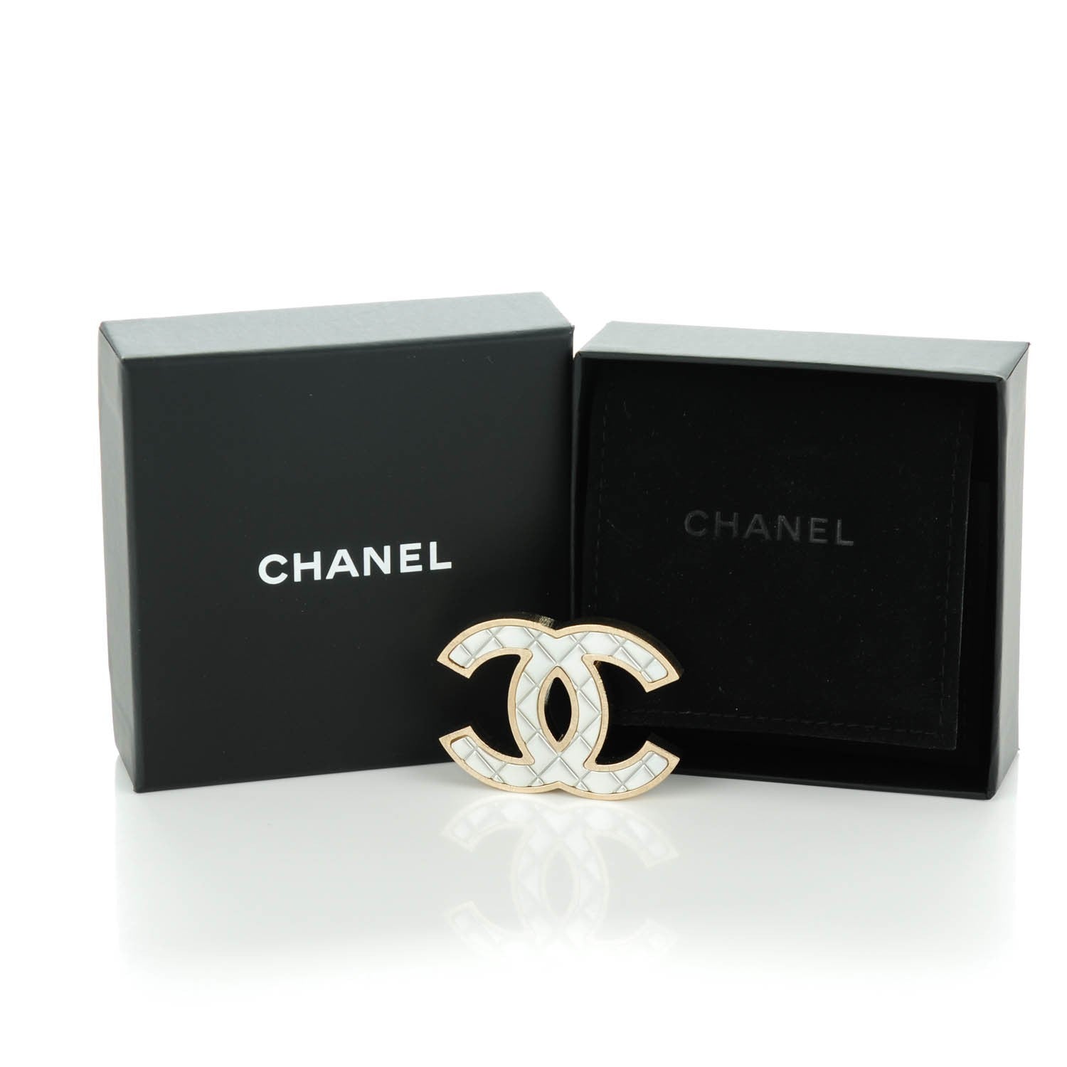 Chanel Metal Quilted CC Brooch Silver Gold 5 of 5