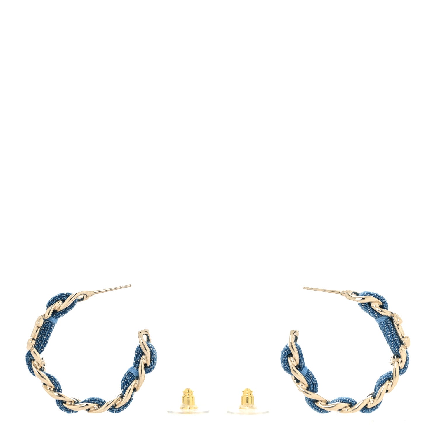 Chanel Metal Denim CC Chain Hoop Earrings Gold Blue 7 of 10