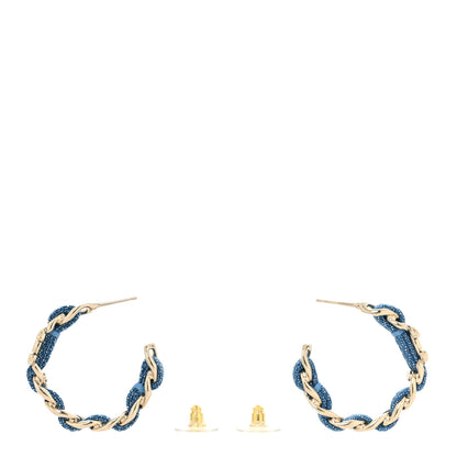Chanel Metal Denim CC Chain Hoop Earrings Gold Blue 7 of 10