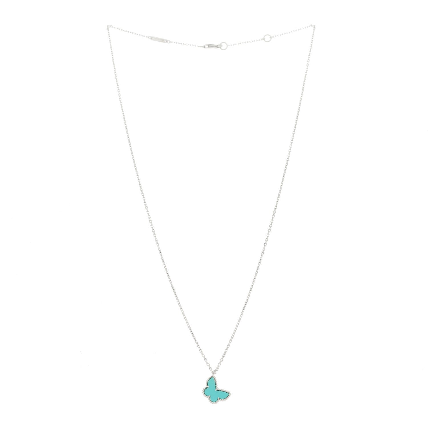 Van Cleef & Arpels 18K White Gold Turquoise Sweet Alhambra Butterfly Pendant Necklace 3 of 5