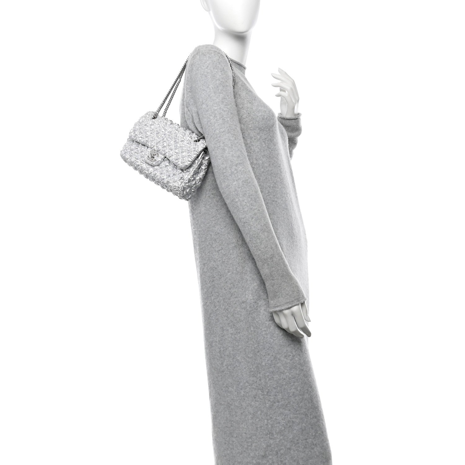 Chanel Metallic Lame Quilted Small Double Flap Silver 1716635