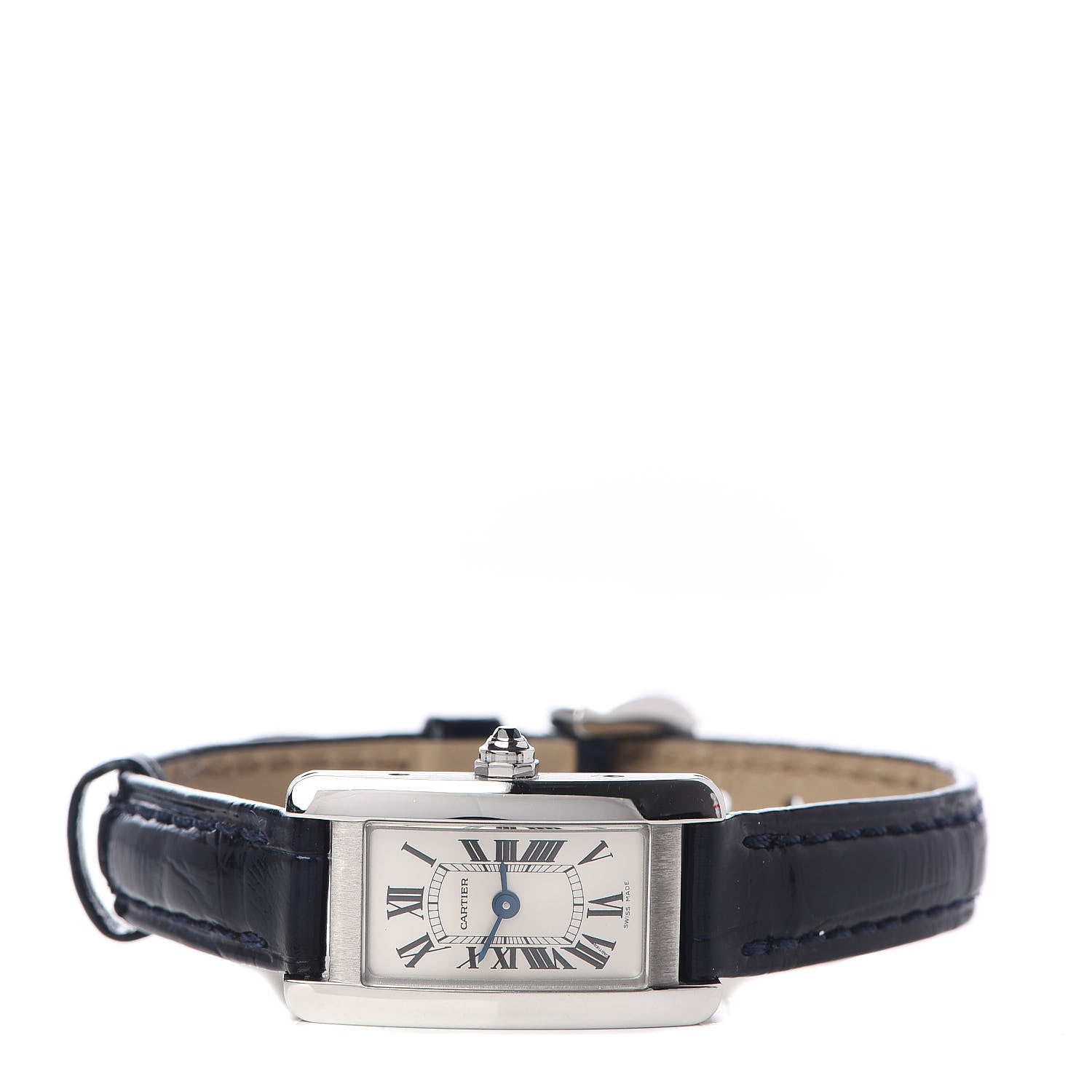 Cartier Stainless Steel Alligator 15mm Tank Americaine Quartz Watch Blue 3 of 8
