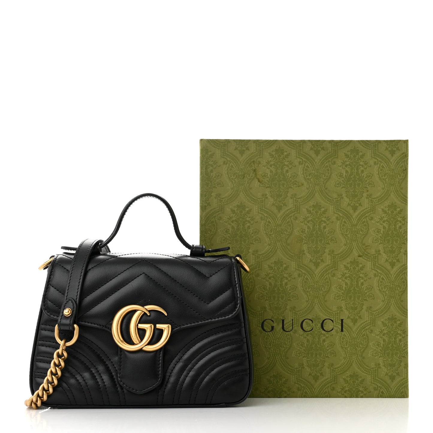 Calfskin Matelasse Mini GG Marmont Top Handle Shoulder Bag Black