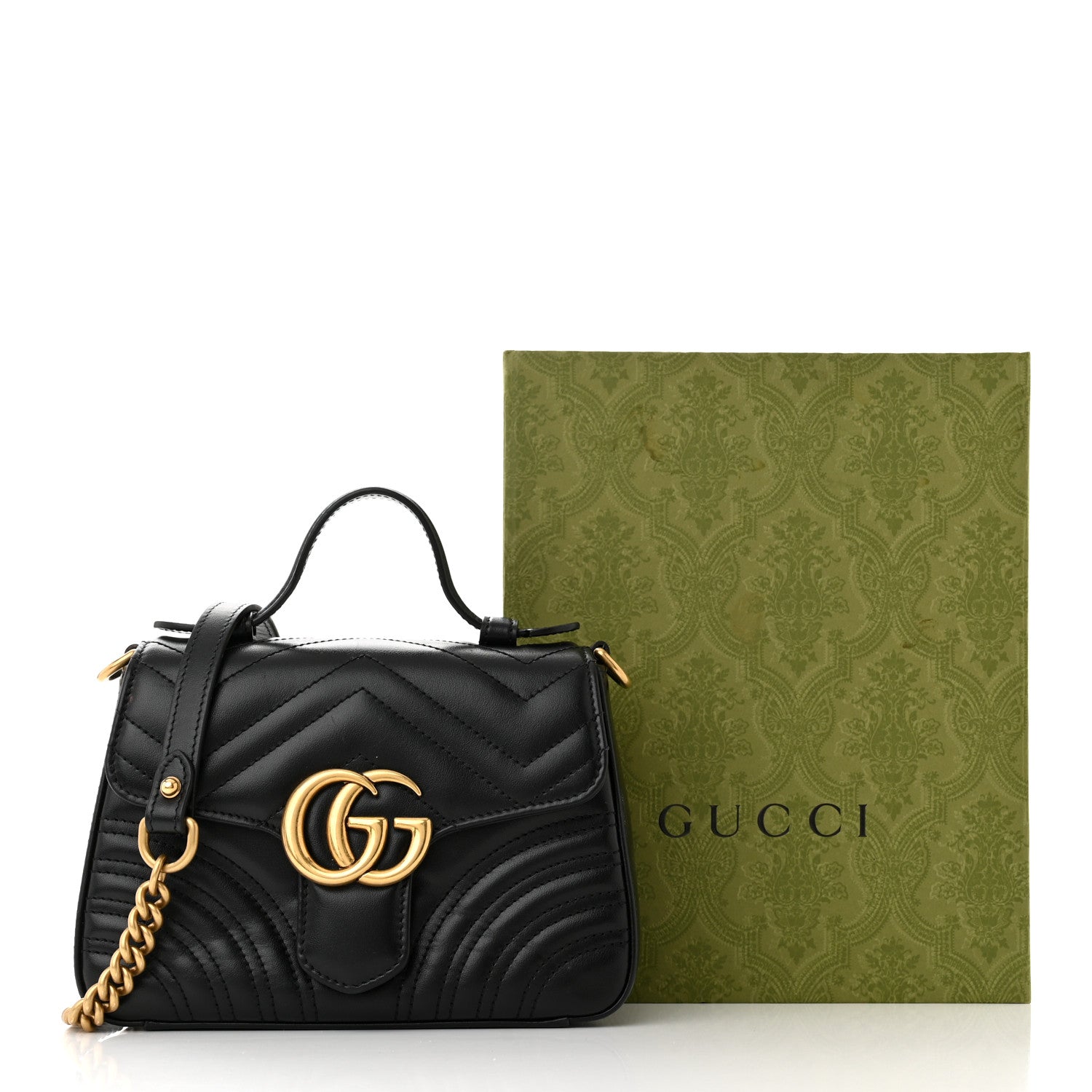Gucci Calfskin Matelasse Mini GG Marmont Top Handle Shoulder Bag Black 12 of 12