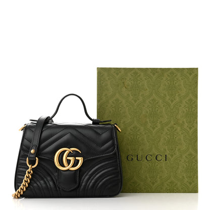 Gucci Calfskin Matelasse Mini GG Marmont Top Handle Shoulder Bag Black 12 of 12