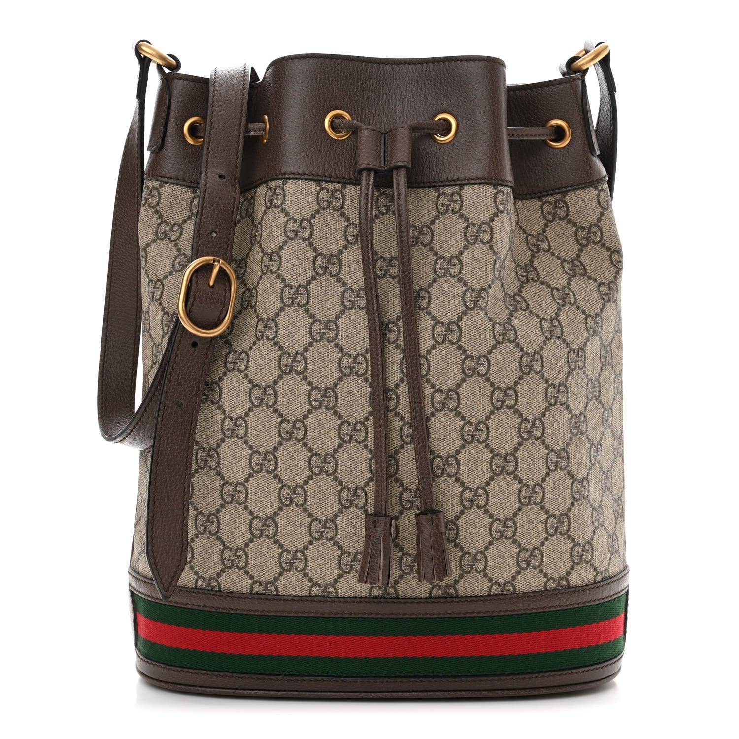 Gucci GG Supreme Monogram Web Ophidia Bucket Bag Brown 1 of 10